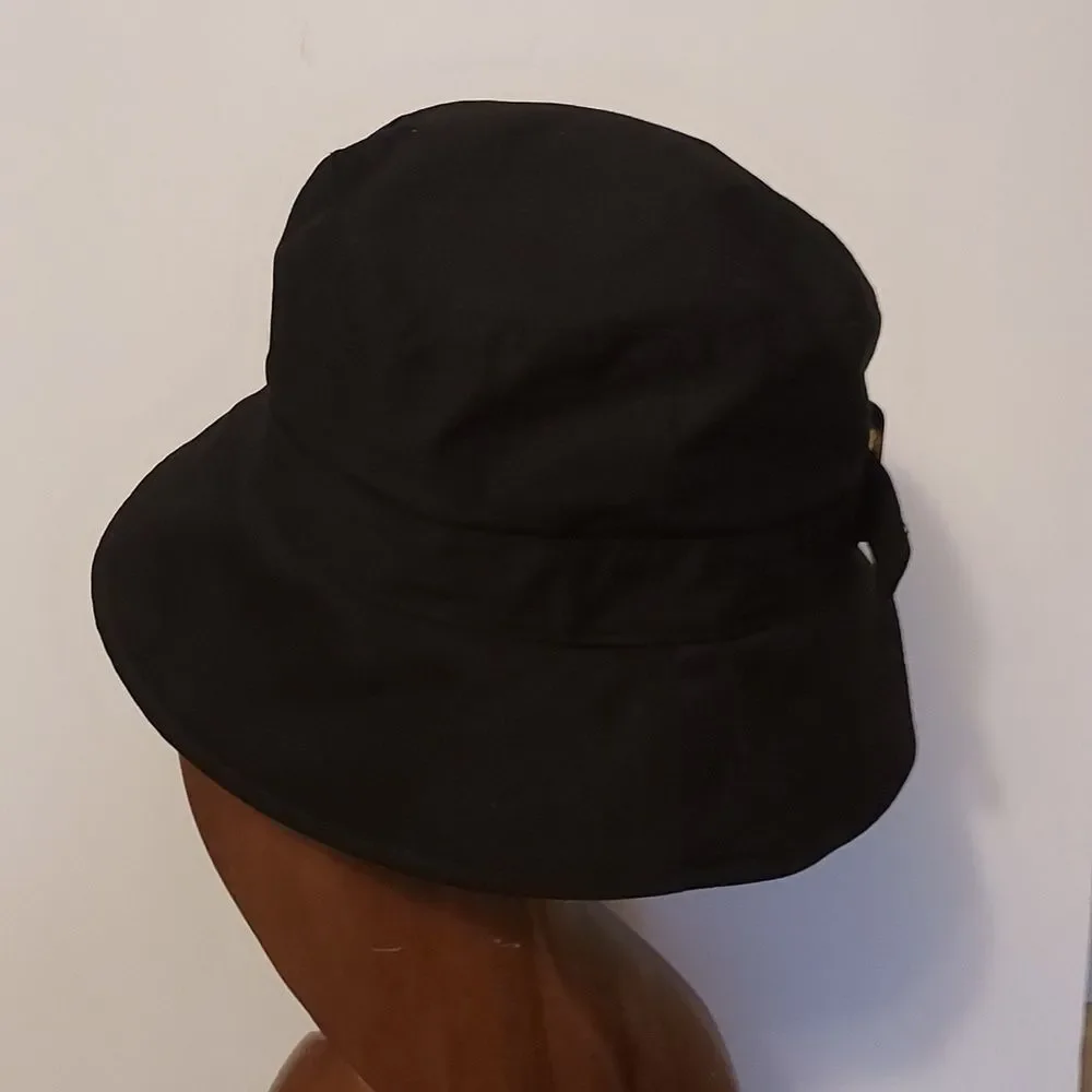 Black Cloche Bucket Hat with Tortoiseshell Buckle Women's Packable Hat